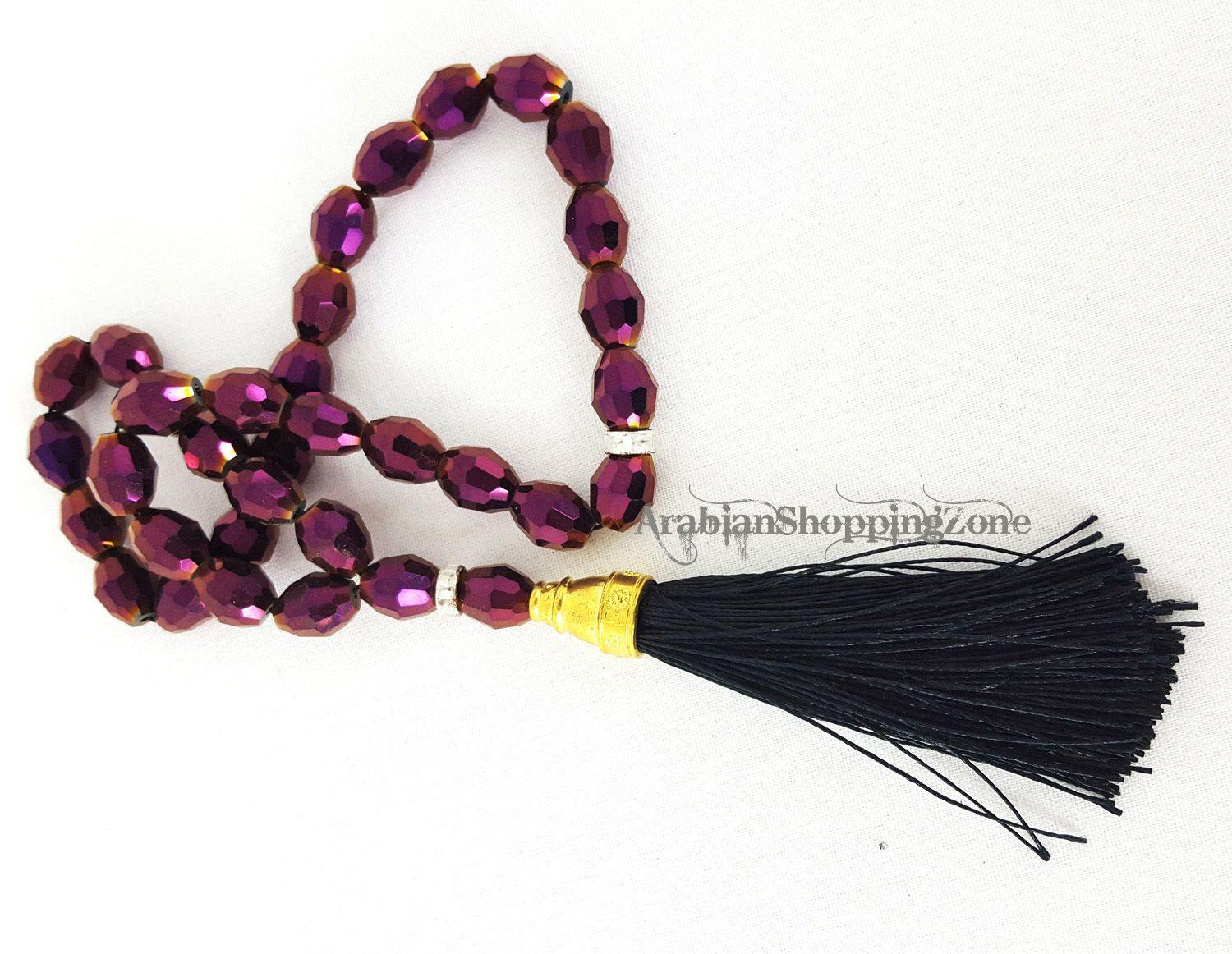 Islamic Salah 12mm Purple Crystal Prayer Beads 33 Mesbaha