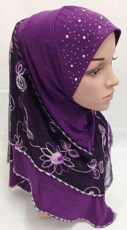 Lace Crystal Hemp Muslim Girl Amira Hijab Islamic Scarf Shawls Perfect Teenagers