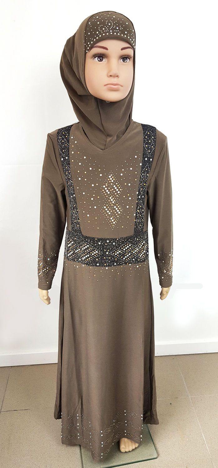 Stylish Girls Muslim Dress Kids Long Sleeve Abaya Islamic 4-12T