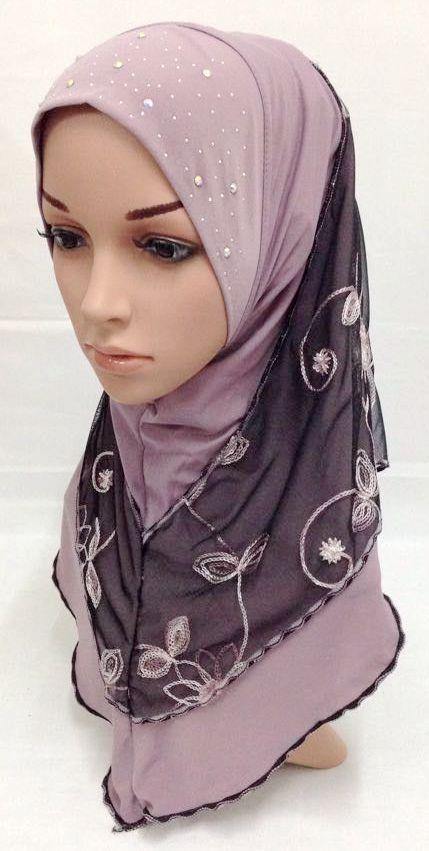 Lace Crystal Hemp Muslim Girl Amira Hijab Islamic Scarf Shawls Perfect Teenagers