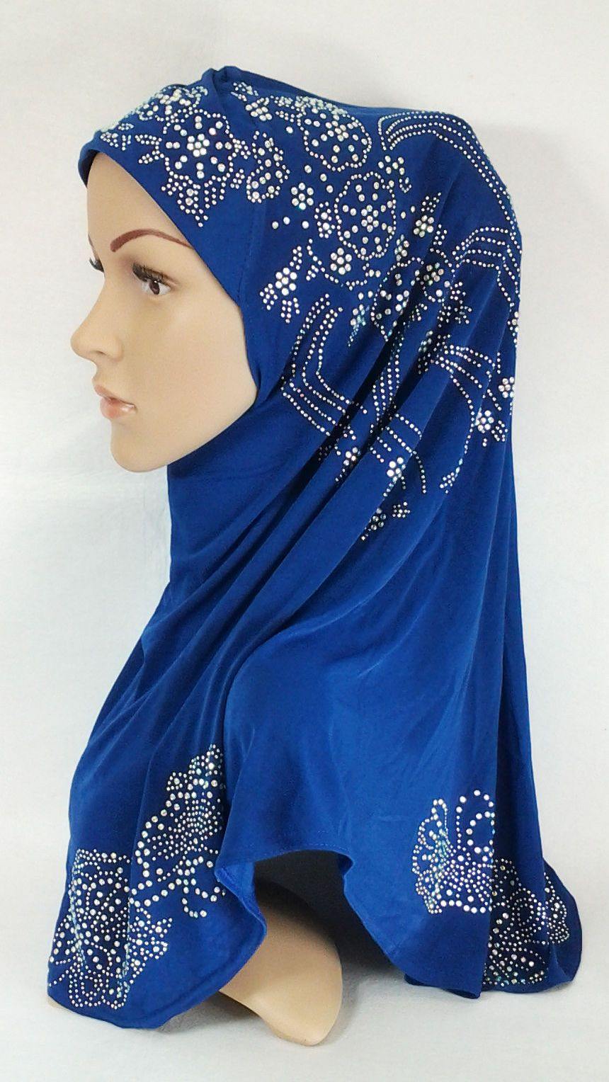 One-Piece Rhinestone Muslim Hijab Scarf Viscose CrystalHemp