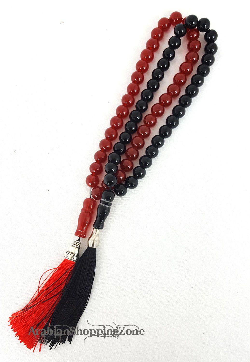 Islamic Salah 12mm Black/Red Gemstone Prayer Beads 33 Misbaha Tasbih Sibha