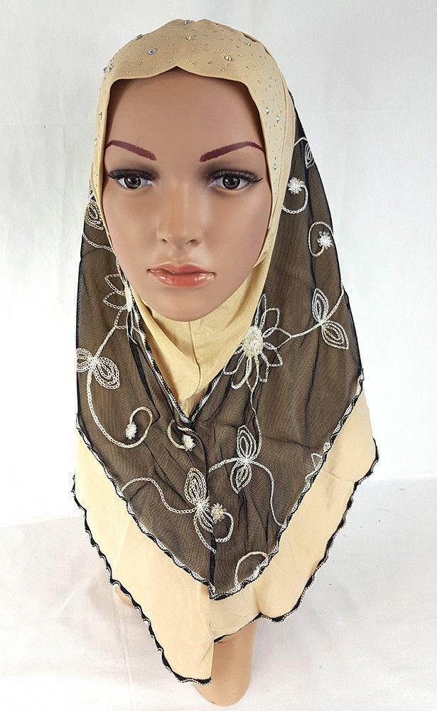 Lace Crystal Hemp Muslim Girl Amira Hijab Islamic Scarf Shawls Perfect Teenagers