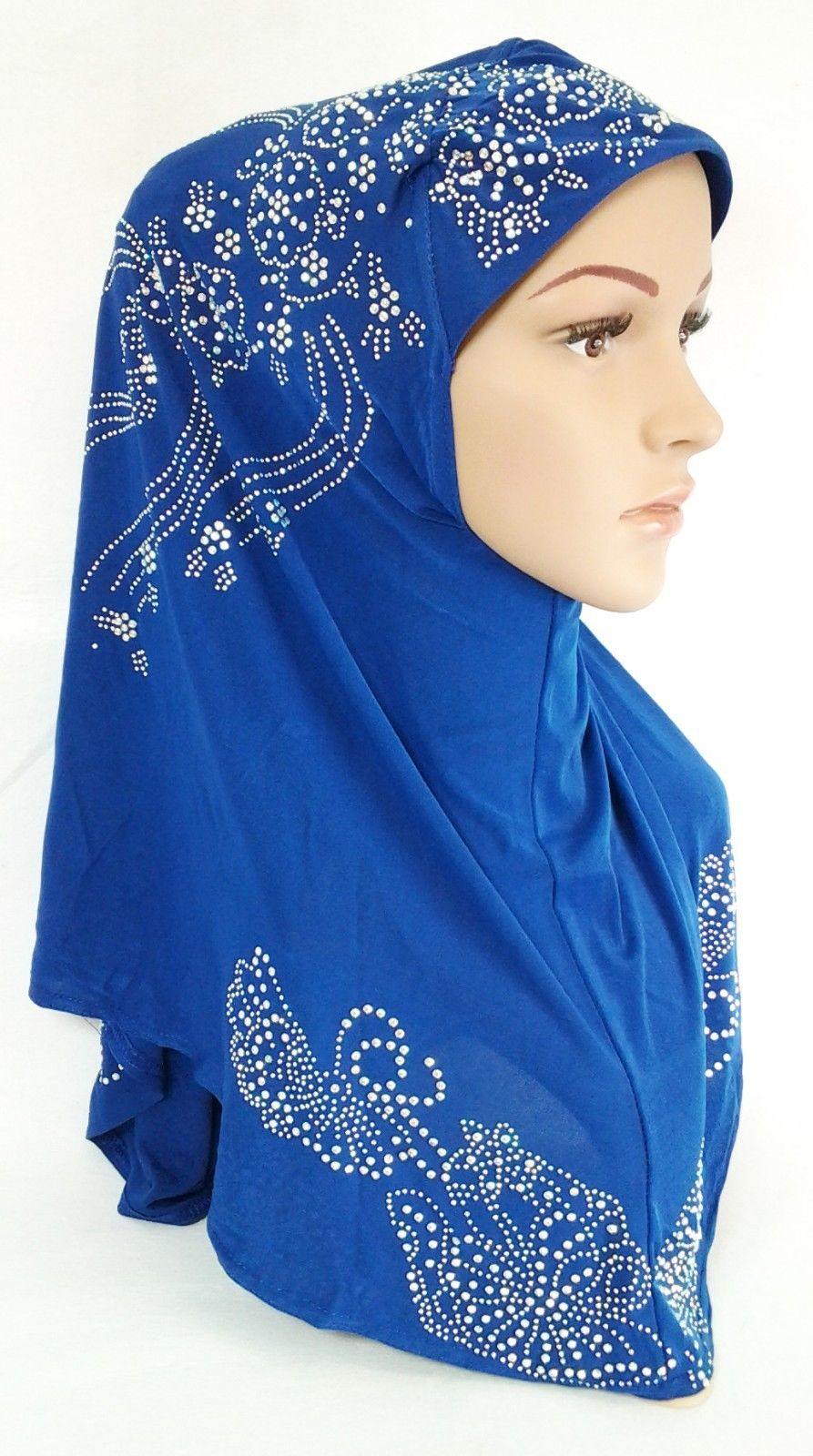 One-Piece Rhinestone Muslim Hijab Scarf Viscose CrystalHemp