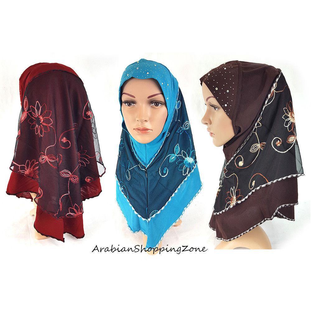 Lace Crystal Hemp Muslim Girl Amira Hijab Islamic Scarf Shawls Perfect Teenagers