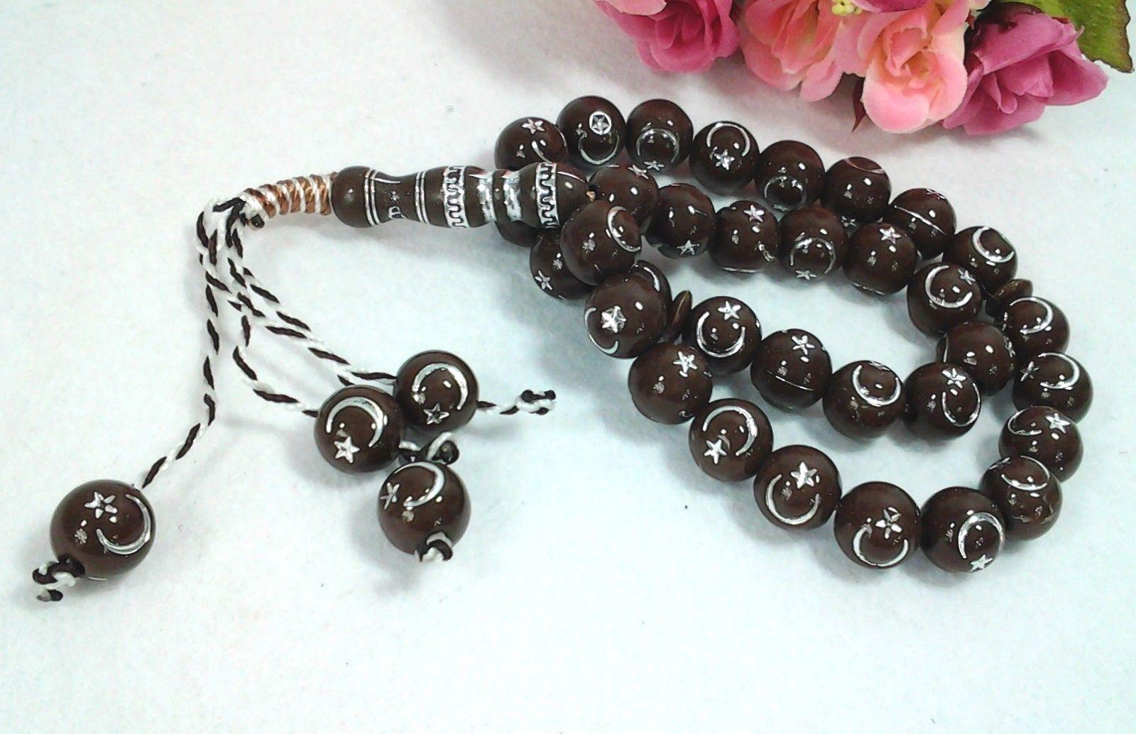 12mm Prayer Beads 33 Islamic Salah Masbaha Star & Moon