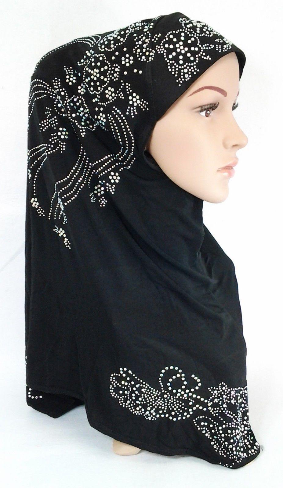 One-Piece Rhinestone Muslim Hijab Scarf Viscose CrystalHemp