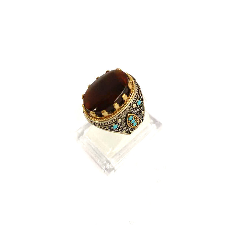 Yemeni Rare Genuine Agate 925 Silver Men's Ring MFH230222