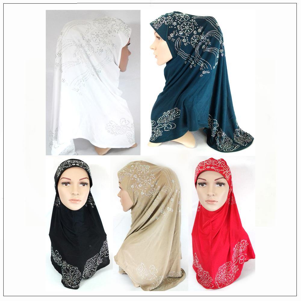 One-Piece Rhinestone Muslim Hijab Scarf Viscose CrystalHemp