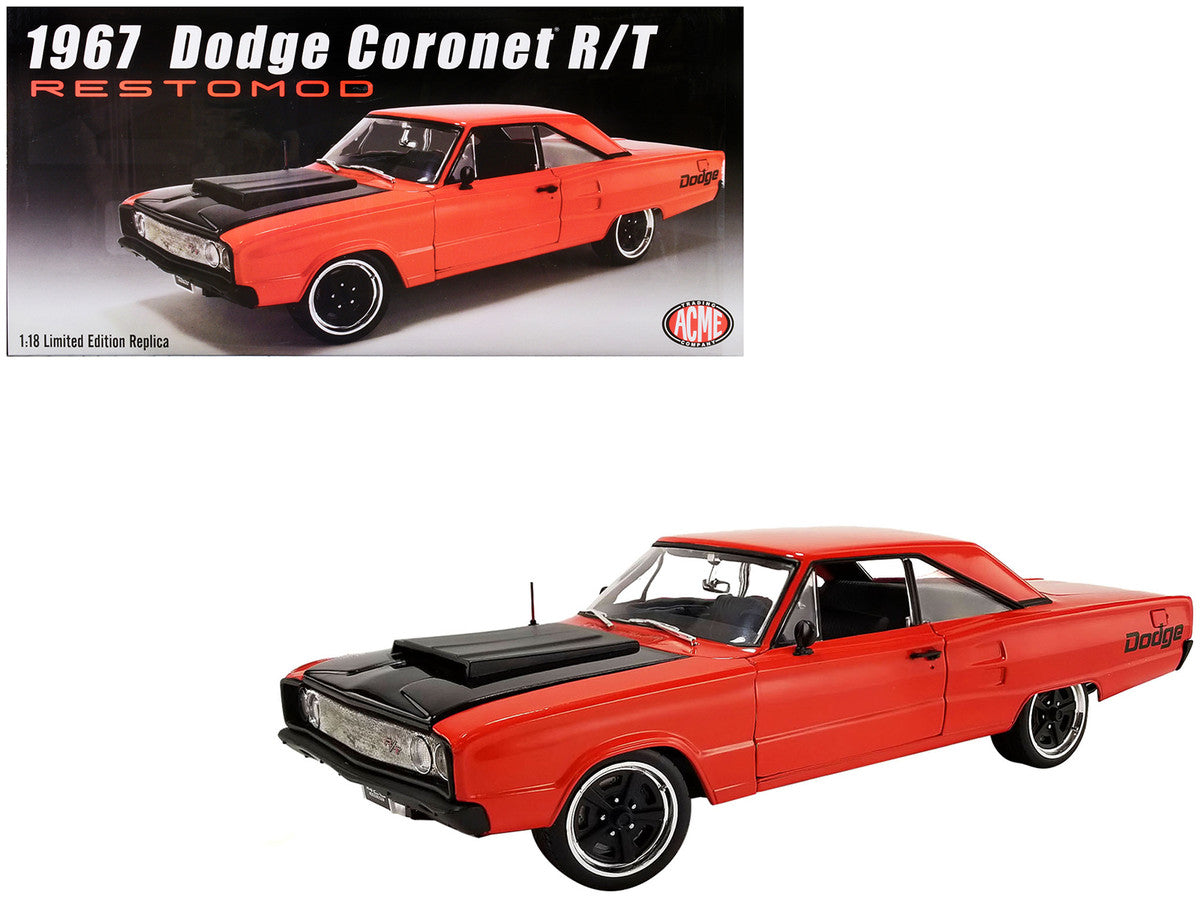 Dodge 1967 Coronet R/T "Restomod" Primer Red with Black Hood Limited Edition to 372 pieces Worldwide 1/18 Diecast Model Car by ACME