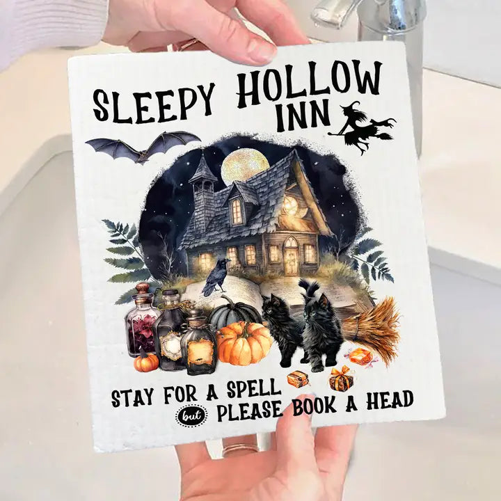 Halloween Sleepy Hollow Inn Swedish Dishcloth
