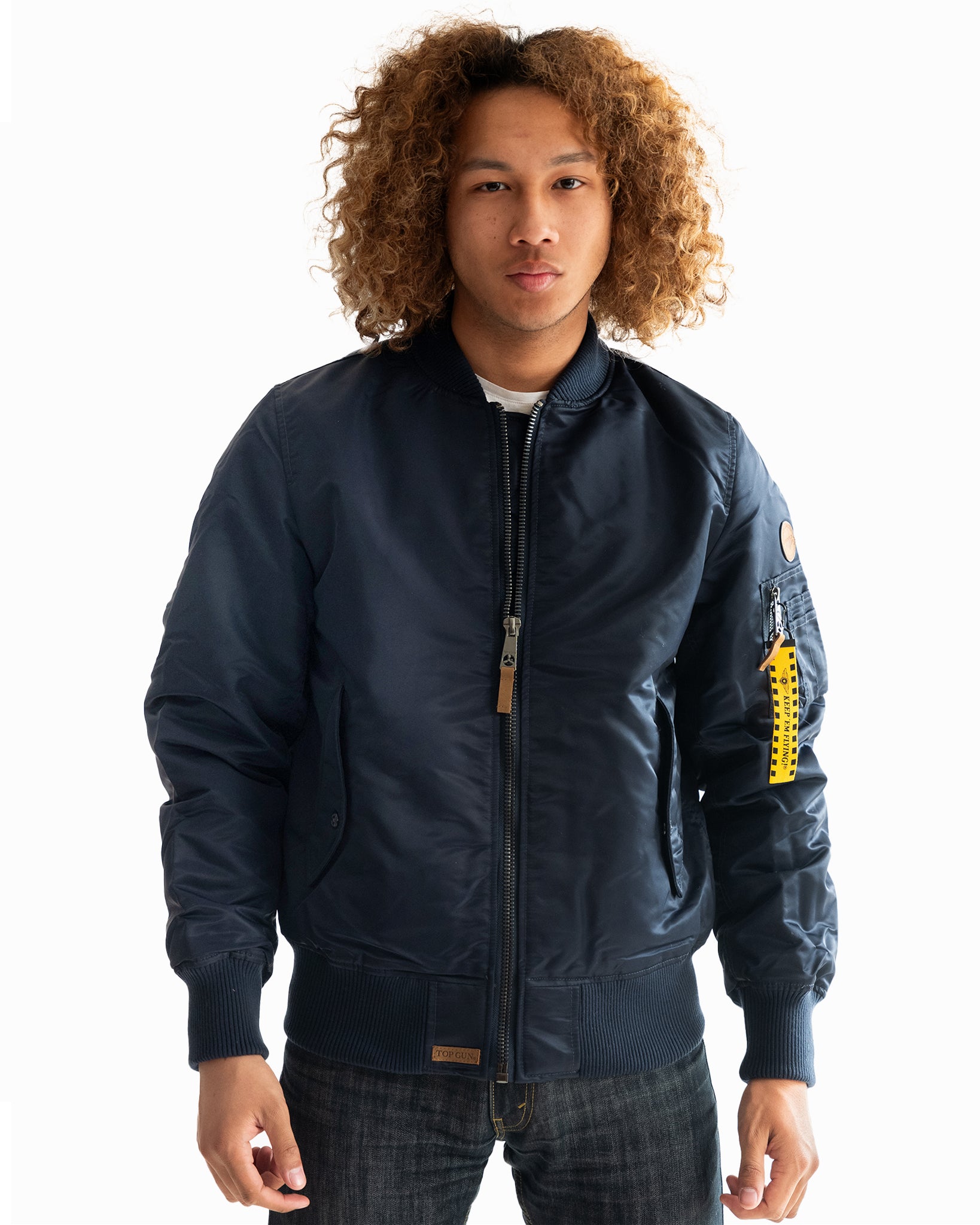 Top Gun MA 1 Nylon Bomber Jacket with Patches Black 