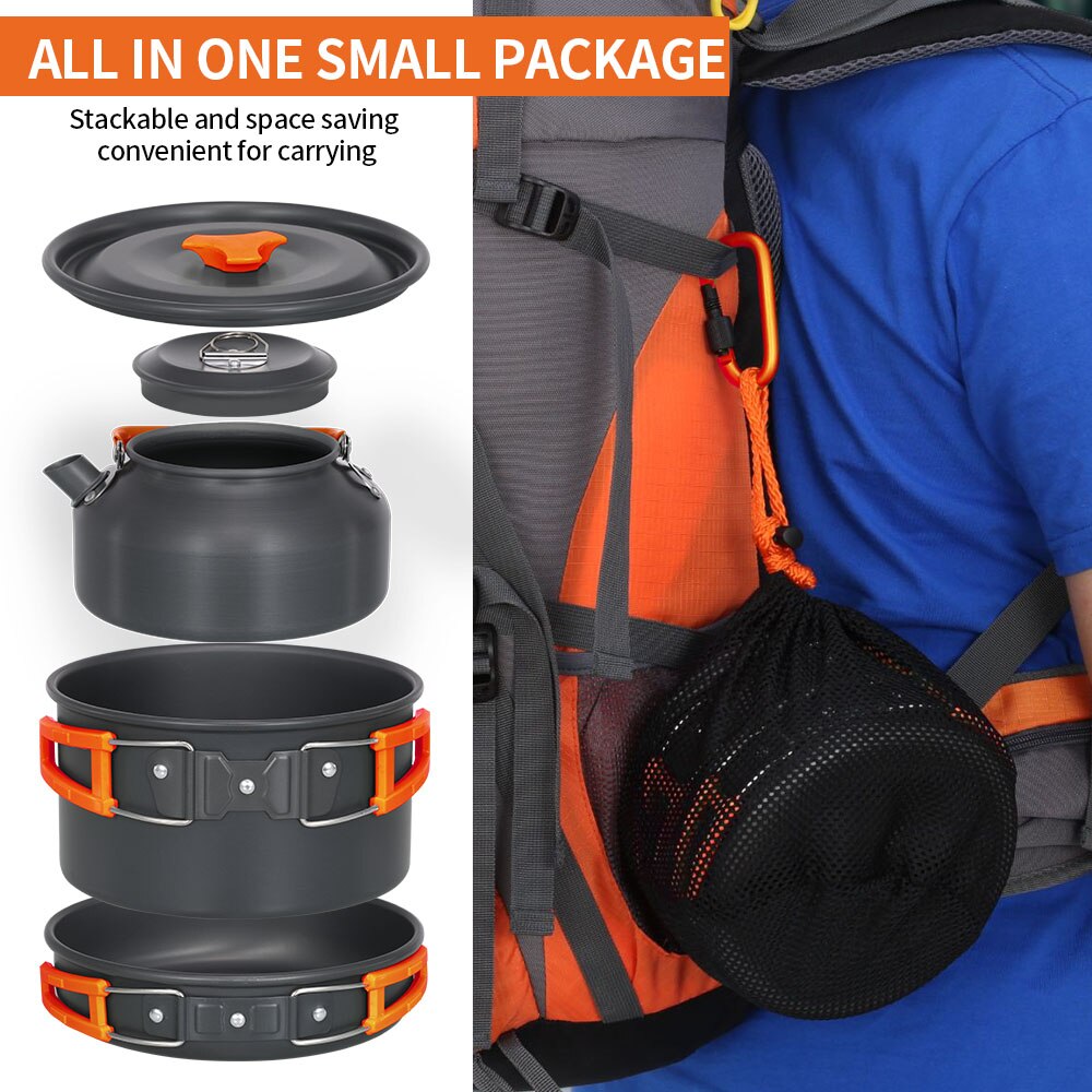 Portable Stackable Cookware Camping Equipment Pots and Pans Set