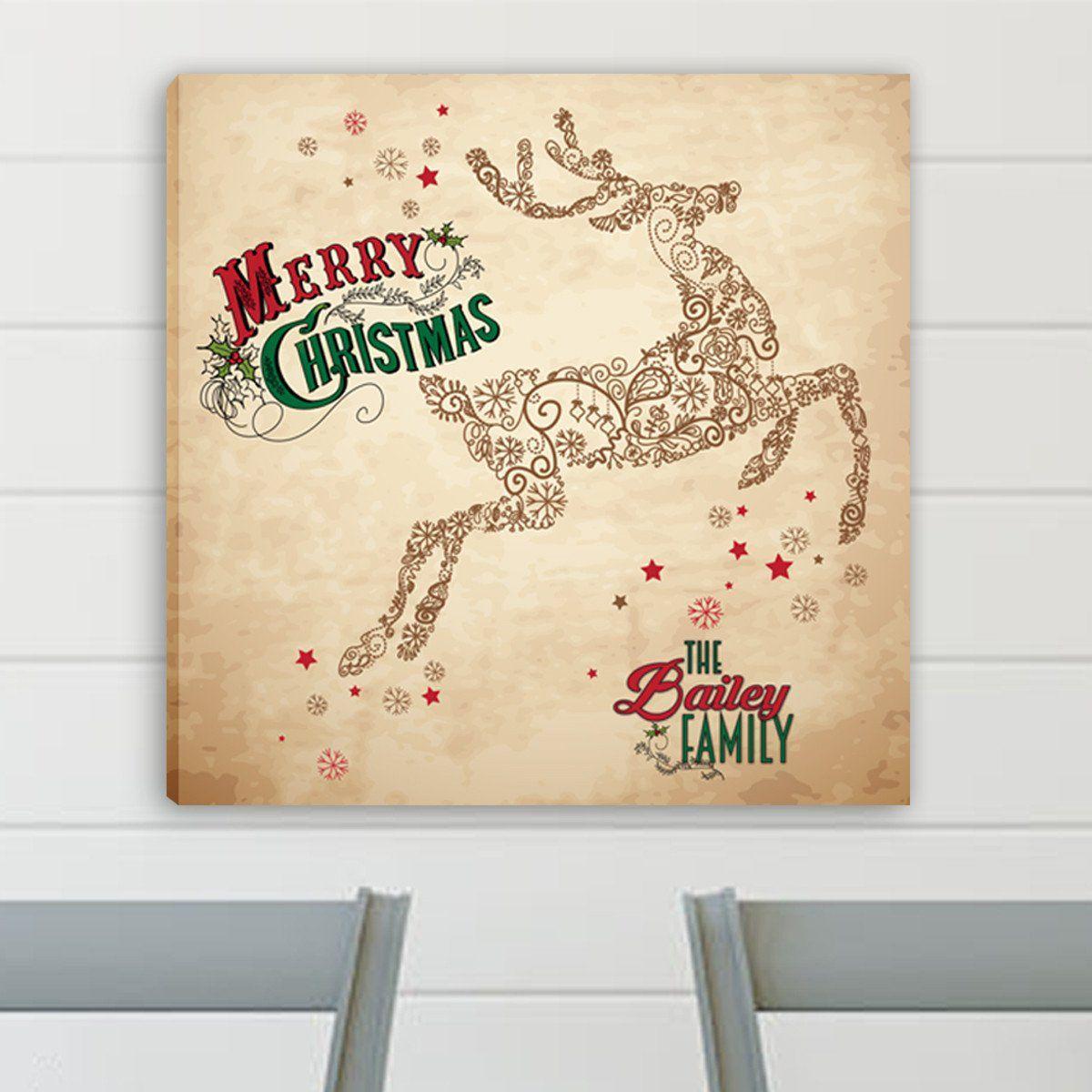 Personalized Vintage Reindeer Canvas Print Image