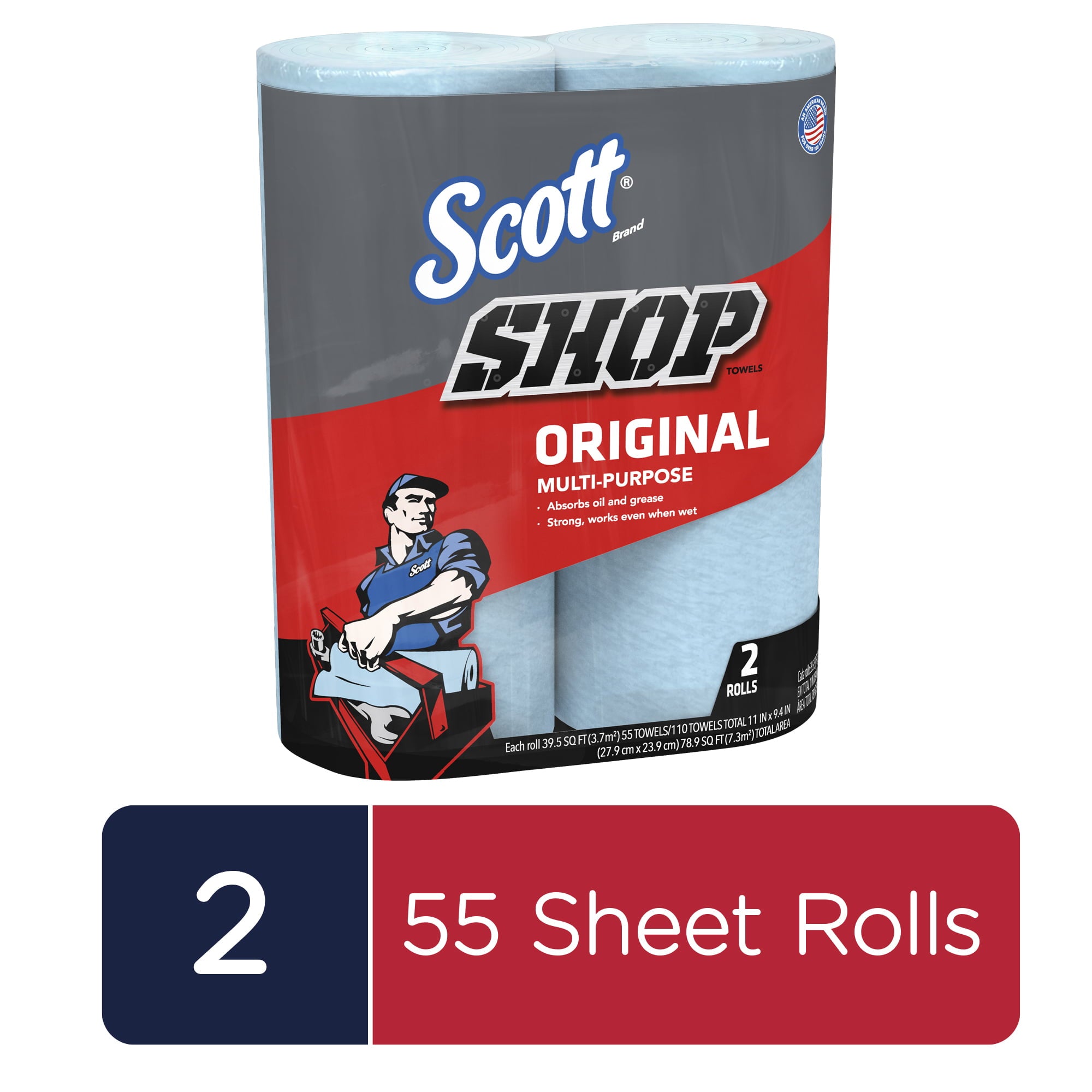 Scott Shop Towels, 2 Rolls, 55 Sheets Per Roll