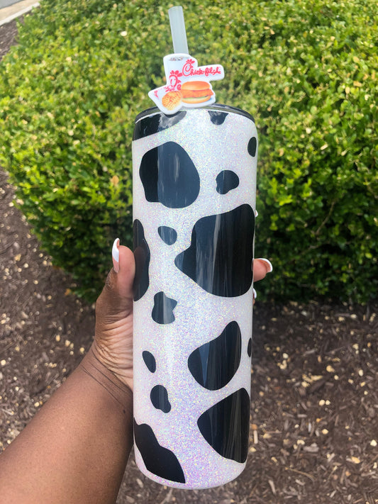 Glitter Cow print stanley dupe tumbler