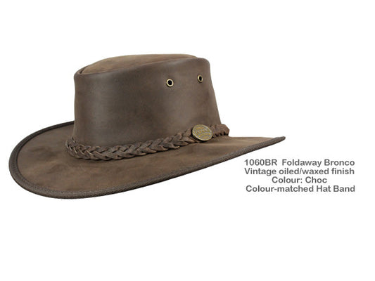 Barmah Squashy Oiled Leather Hat: Dark Brown, L