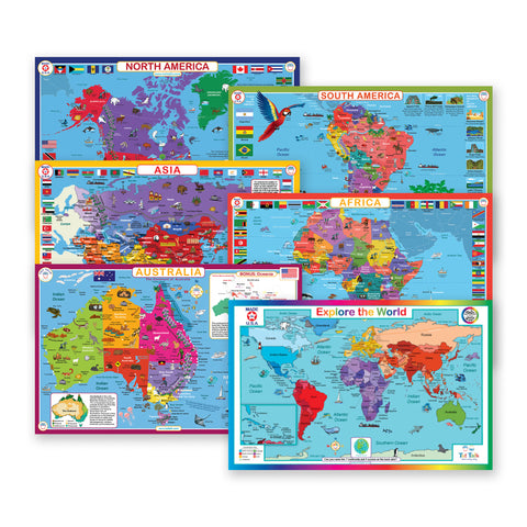 Placemats of different countries and continents