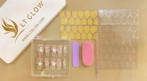 LTGlow Handmade Press-on Nails Kit Set showcasing an assortment of premium nail designs.