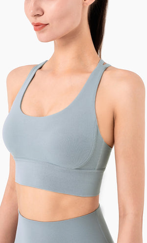 Women's Gray Strappy Back Sports Bra - Lily's Dancewear