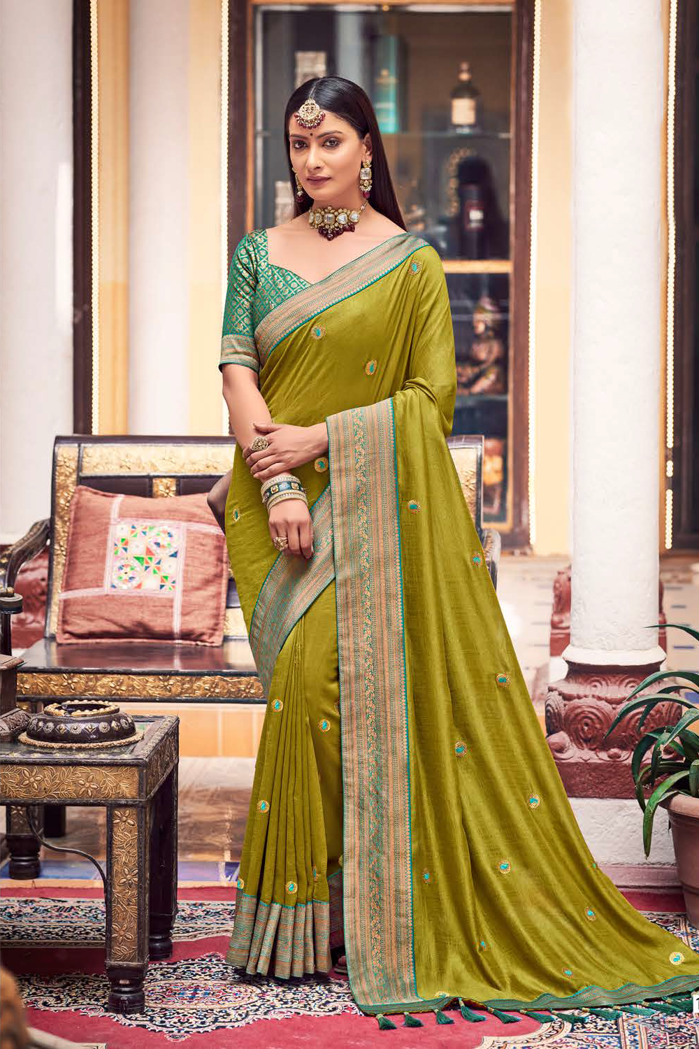 Buy KALKEE FASHION Woven, Floral Print Banarasi Silk Blend, Jacquard Green  Sarees Online @ Best Price In India | Flipkart.com