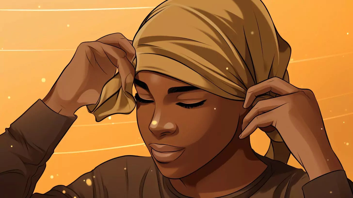 Woman wearing a brown durag