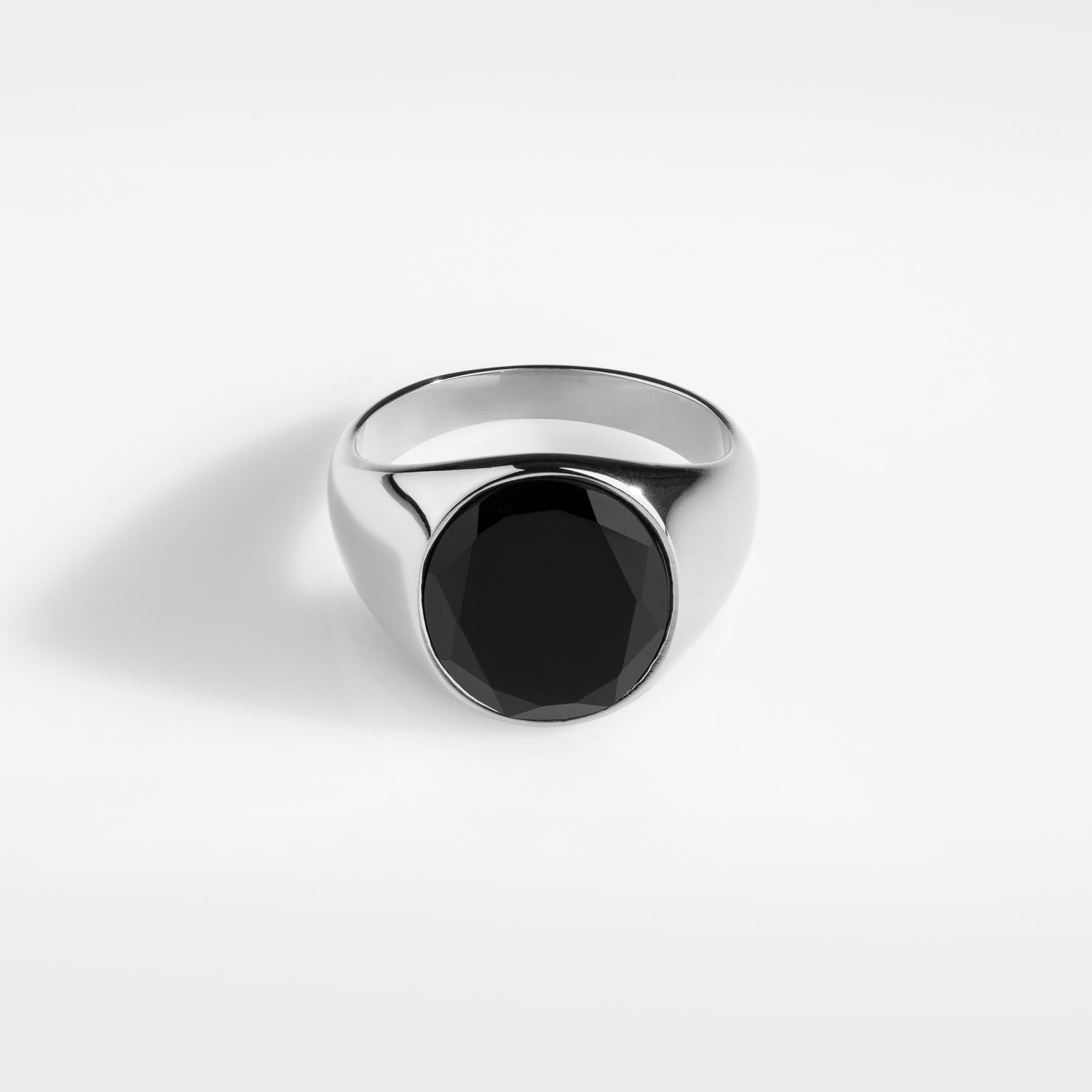 Vintage Black Onyx Golden Stainless Steel Mens Ring 