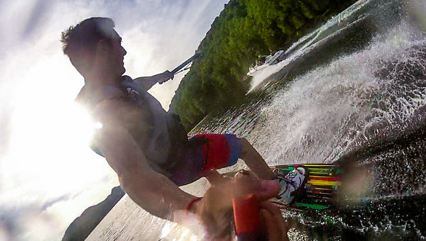 Head of Marketing, Greg Dillon, having fun wakeboarding