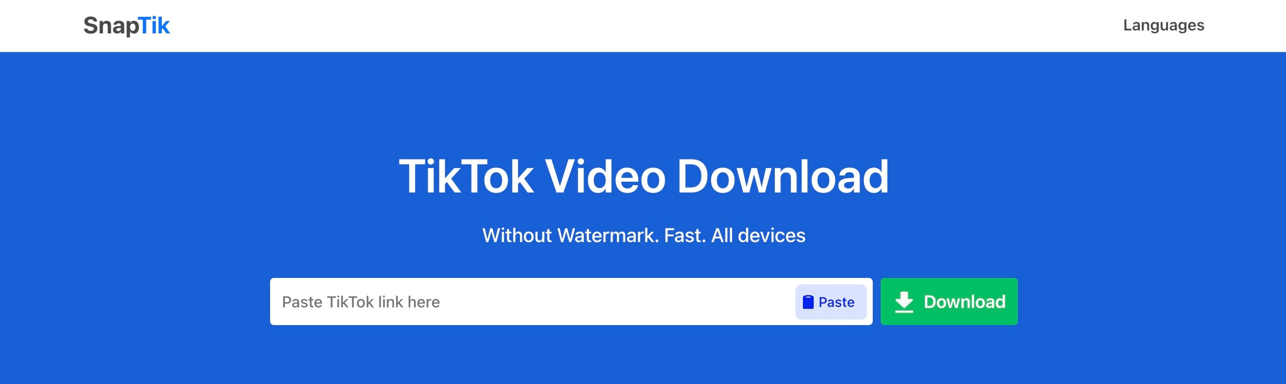 Homepage of SnapTik TikTok downloader