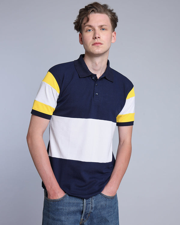 Lemon Yellow With NavyBlue Pique Pima Designer T-Shirt