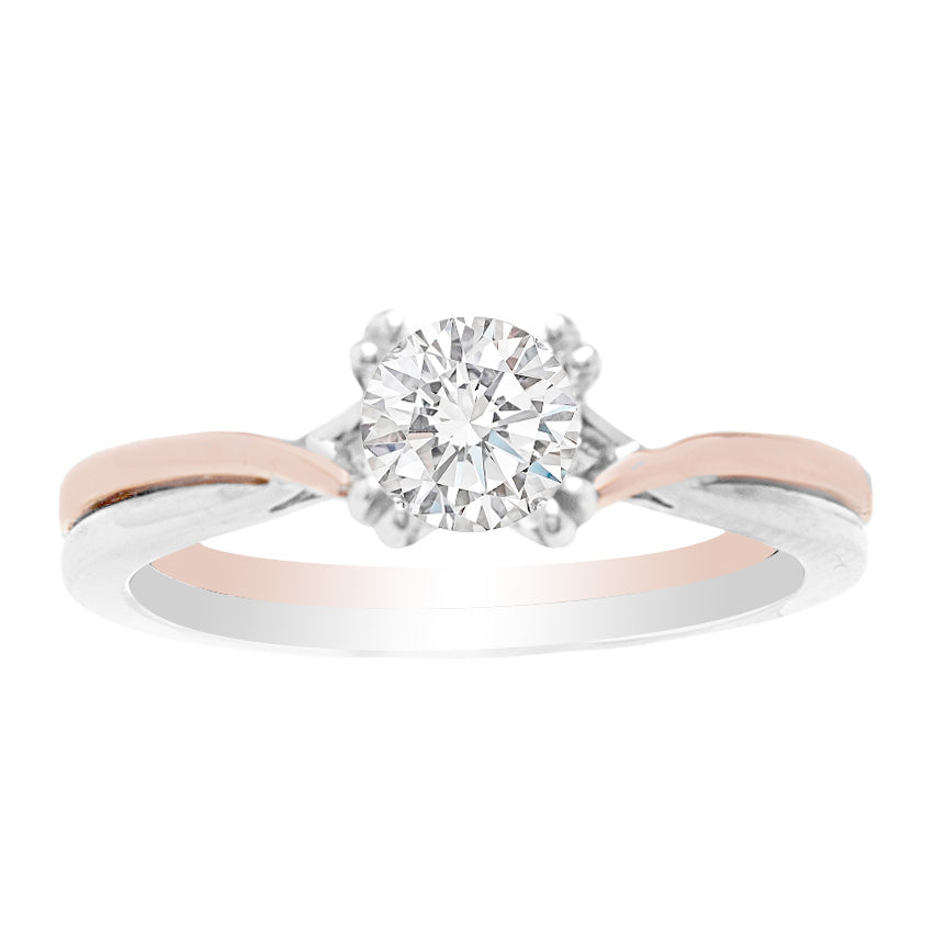 Chic custom design solitaire engagement ring in two-tone gold