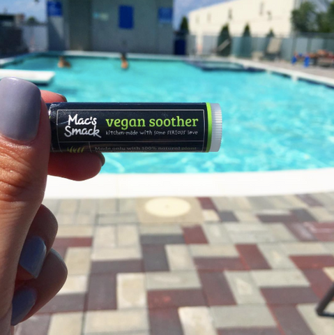 Mac's Smack vegan soother lip balm by the pool