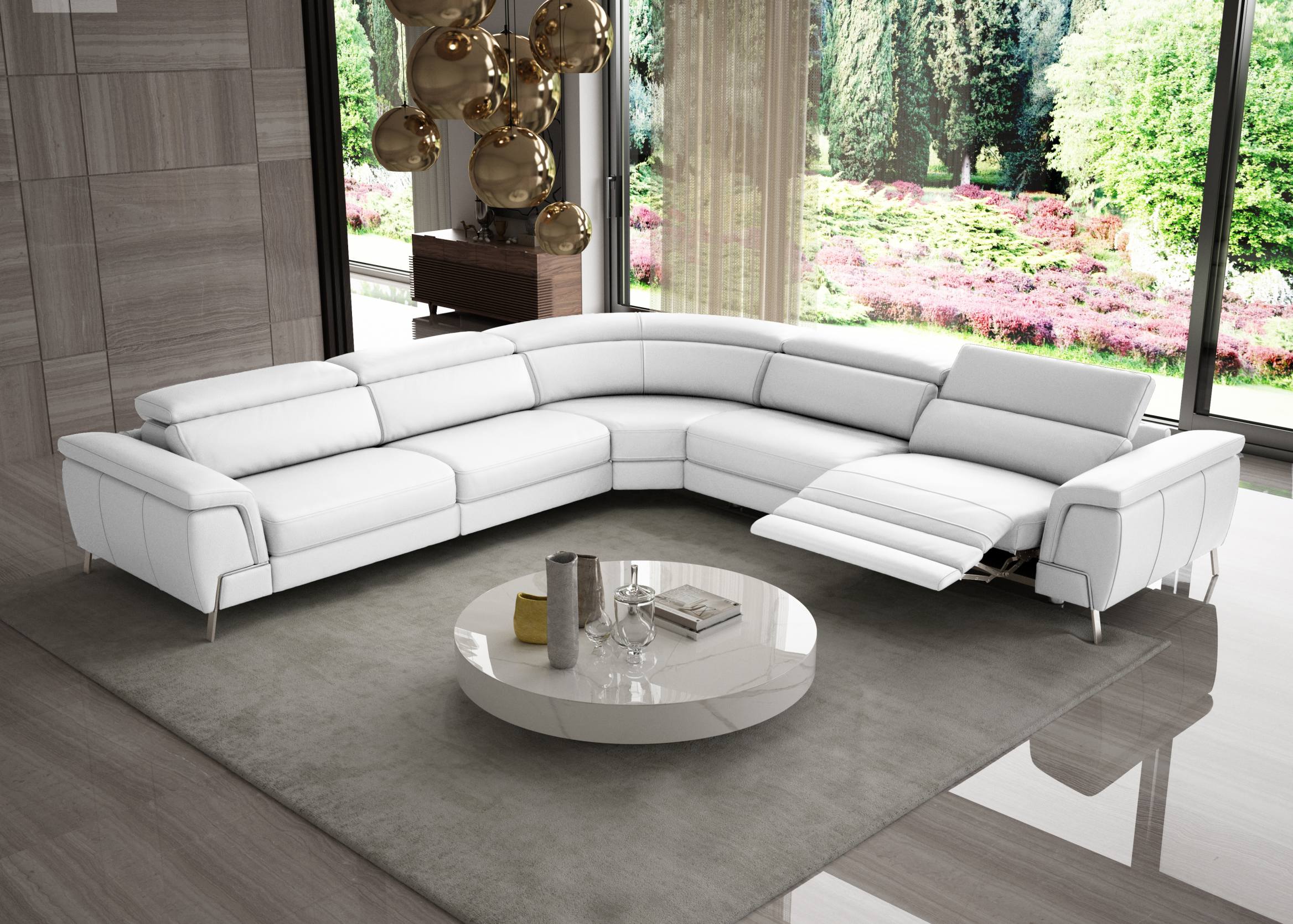 Coronelli Collezioni Wonder Italian Modern White Leather Sectional Sofa with Recliners