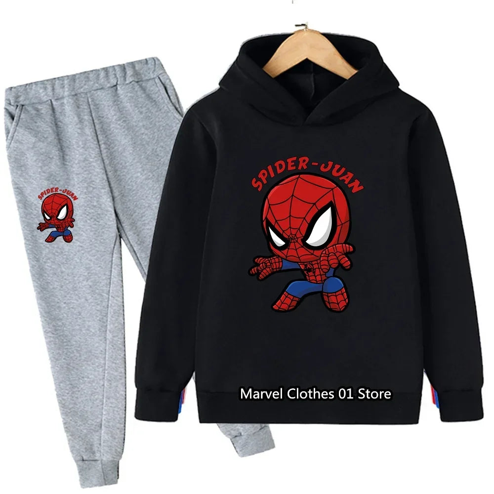 Ensemble de survêtement à capuche Spiderman pour enfants noir et gris