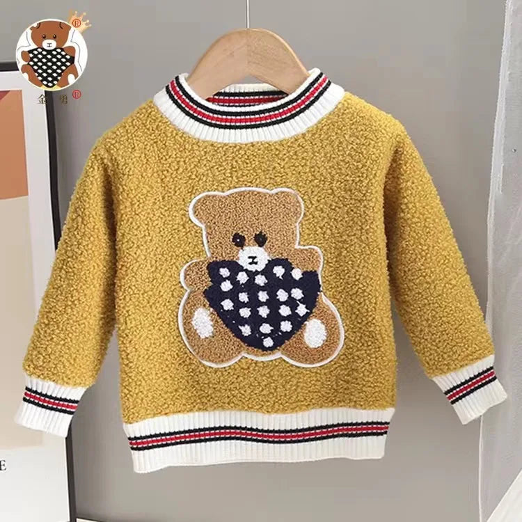 Pull en laine ours pour enfants moutarde