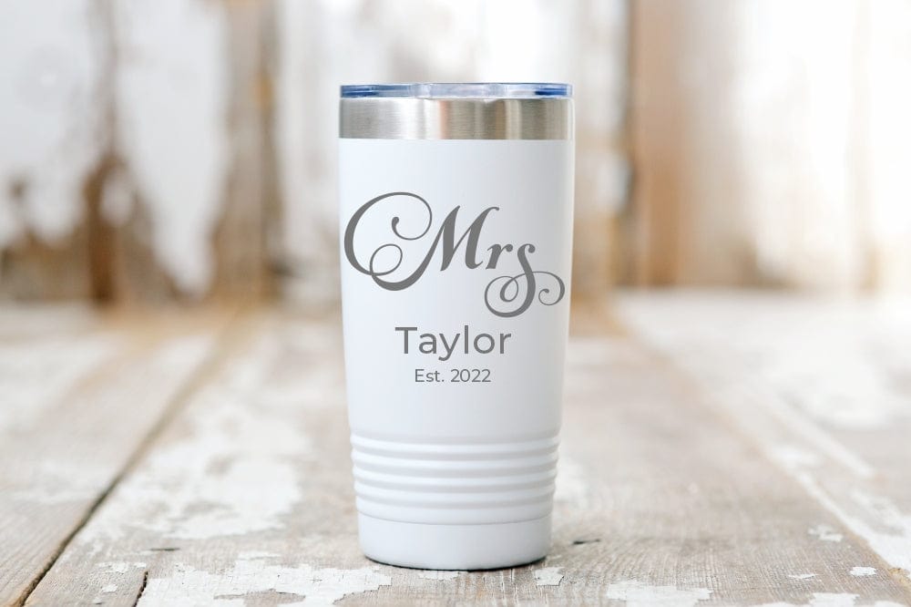 Mr. and Mrs. Travel Mug Tumbler W/ Handle Gift Set Personalized