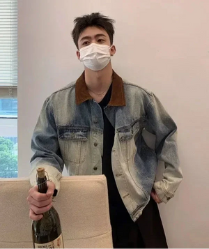 and Style Distressed Denim Jacket Korean Style Premium Contrast Color Casual Lapel Clothing Y2k - Omcne