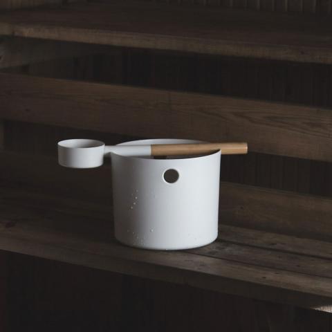 KOLO Bucket and Ladle 1 - White on wooden chair