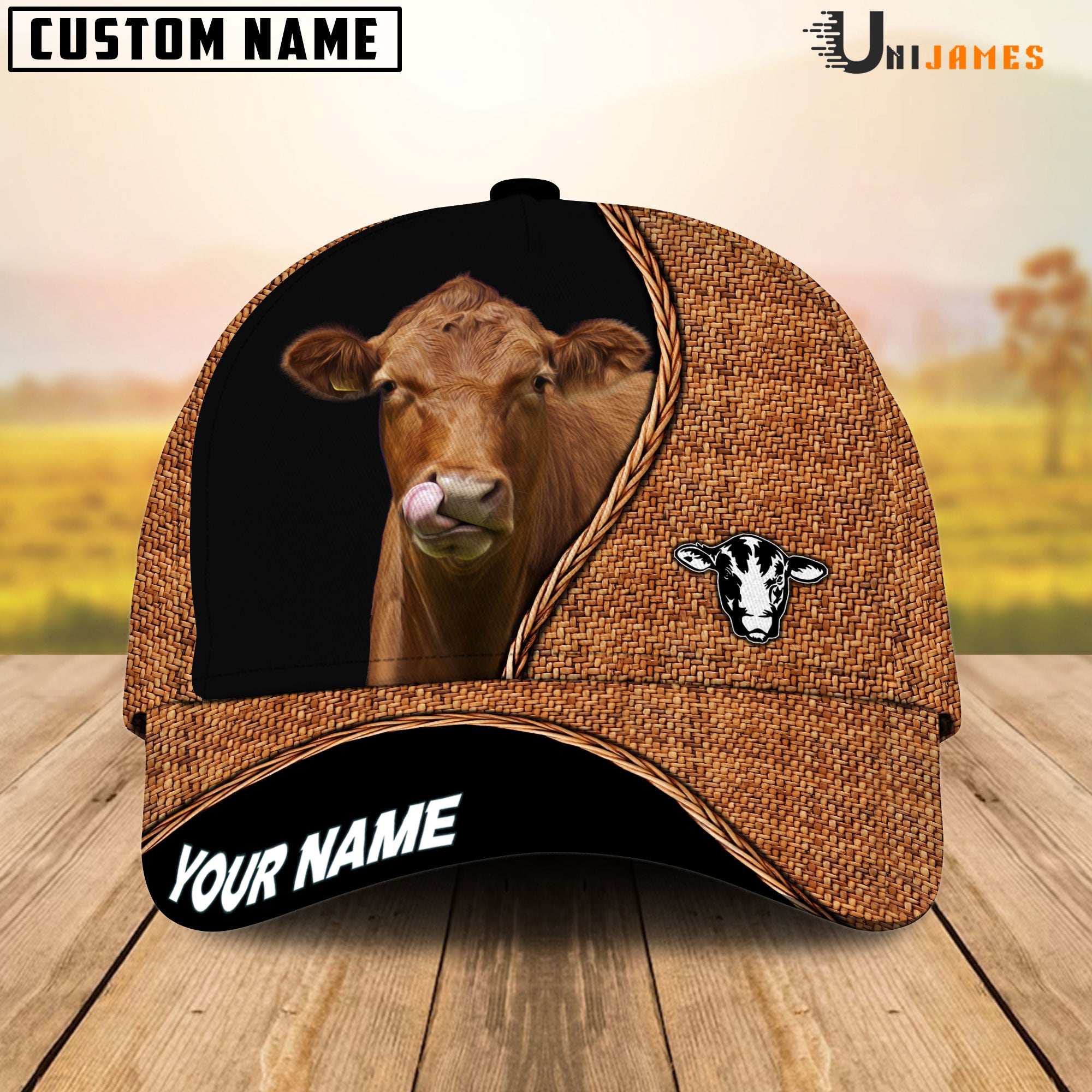 Uni Red Angus Rattan Pattern Customized Name Cap