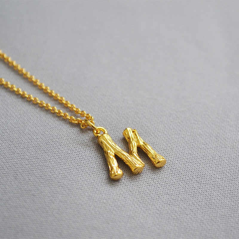 椰子海經典竹節英文字母金色項鍊 ALPHABET INITIAL GOLD NECKLACE.JPG