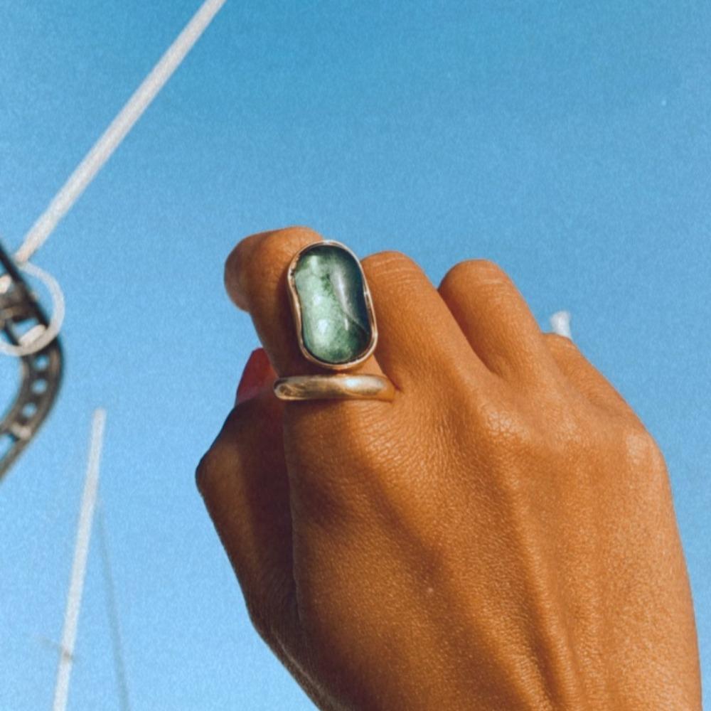 深海寶藏綠眼14K金戒指 GREEN STONE RING