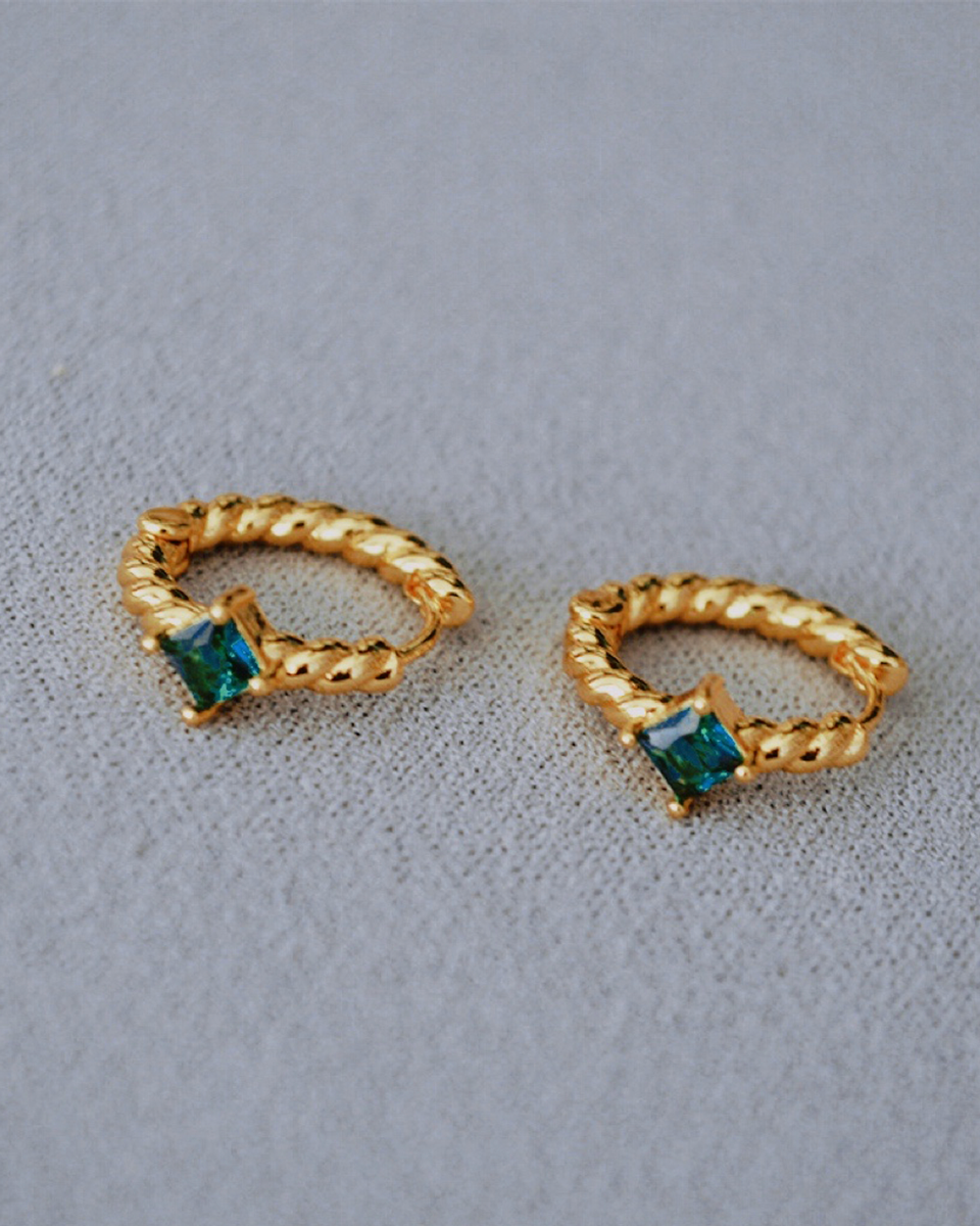 祖母綠寶石金色耳環圈 GOLDEN GREEN EARRINGS