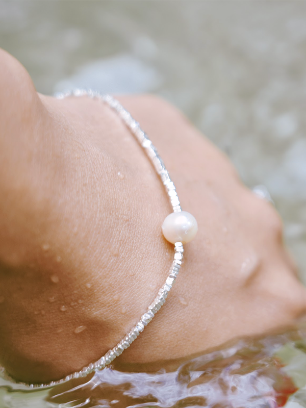 絲繞珍珠純銀手鍊 Silk Wrap Pearl Bracelet