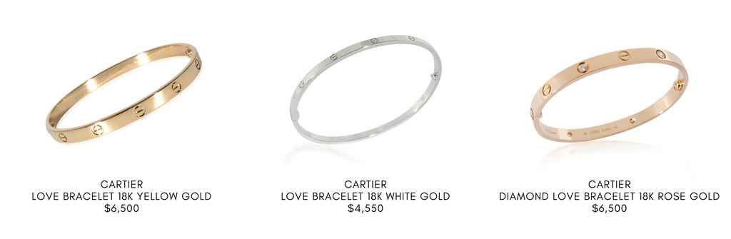 giá vòng tay cartier love vàng 18k có đính kim cương tuỳ loại