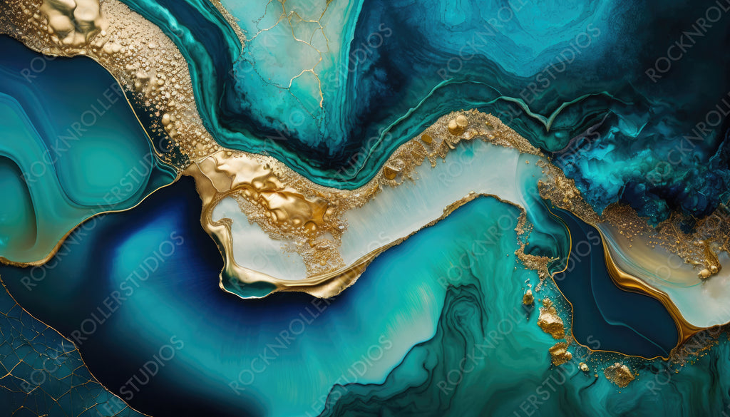 Teal and Gold Gemstone Wallpaper: Bold, Vibrant Background