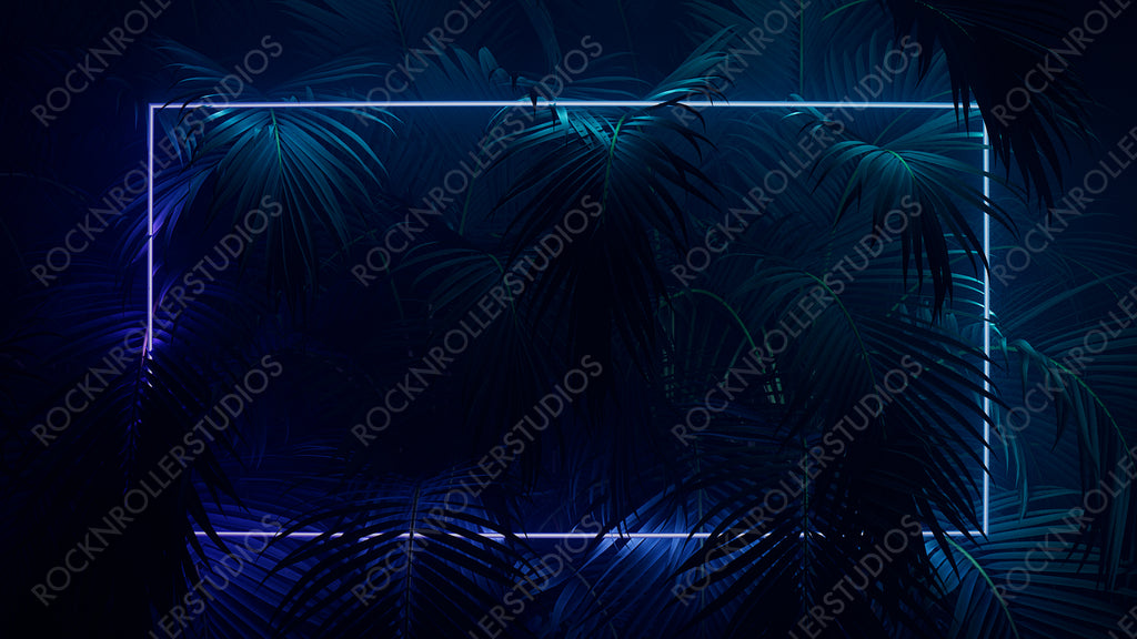 Purple Fantasy Background Neon Glowing Tropical Plant Box Light