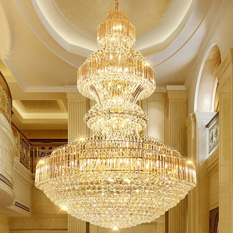 JC Luxury Round Crystal Chandelier for Foyer and Entryway