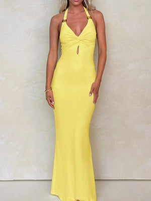 Cutout Twisted Halter Neck Maxi Dress - Bubbly & Bougie