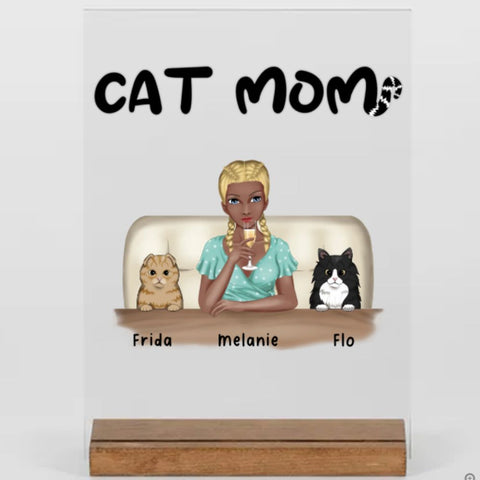 Cat mom - Personalisierte Geschenke für Katzenliebhaber- Acryl - Adventure - 2 Katzen