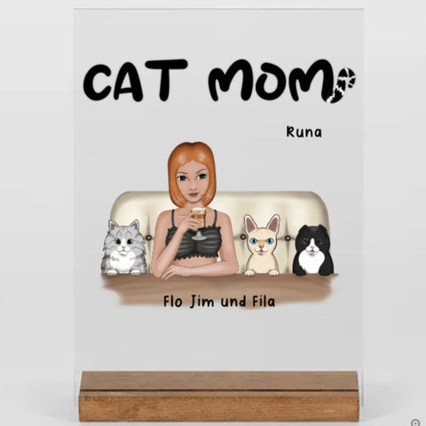 Cat mom - Personalisierte Geschenke für Katzenliebhaber- Acryl - Adventure - 3 Katzen
